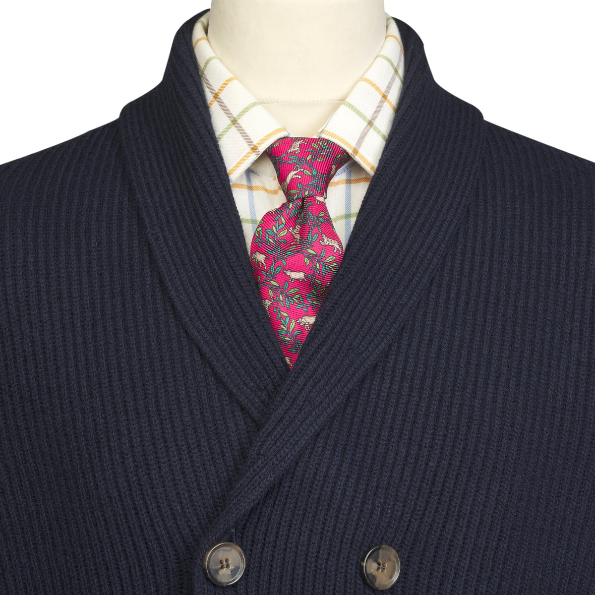 Navy Double Breasted Rib Cardigan