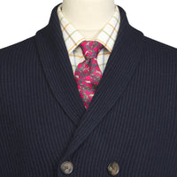 Navy Double Breasted Rib Cardigan