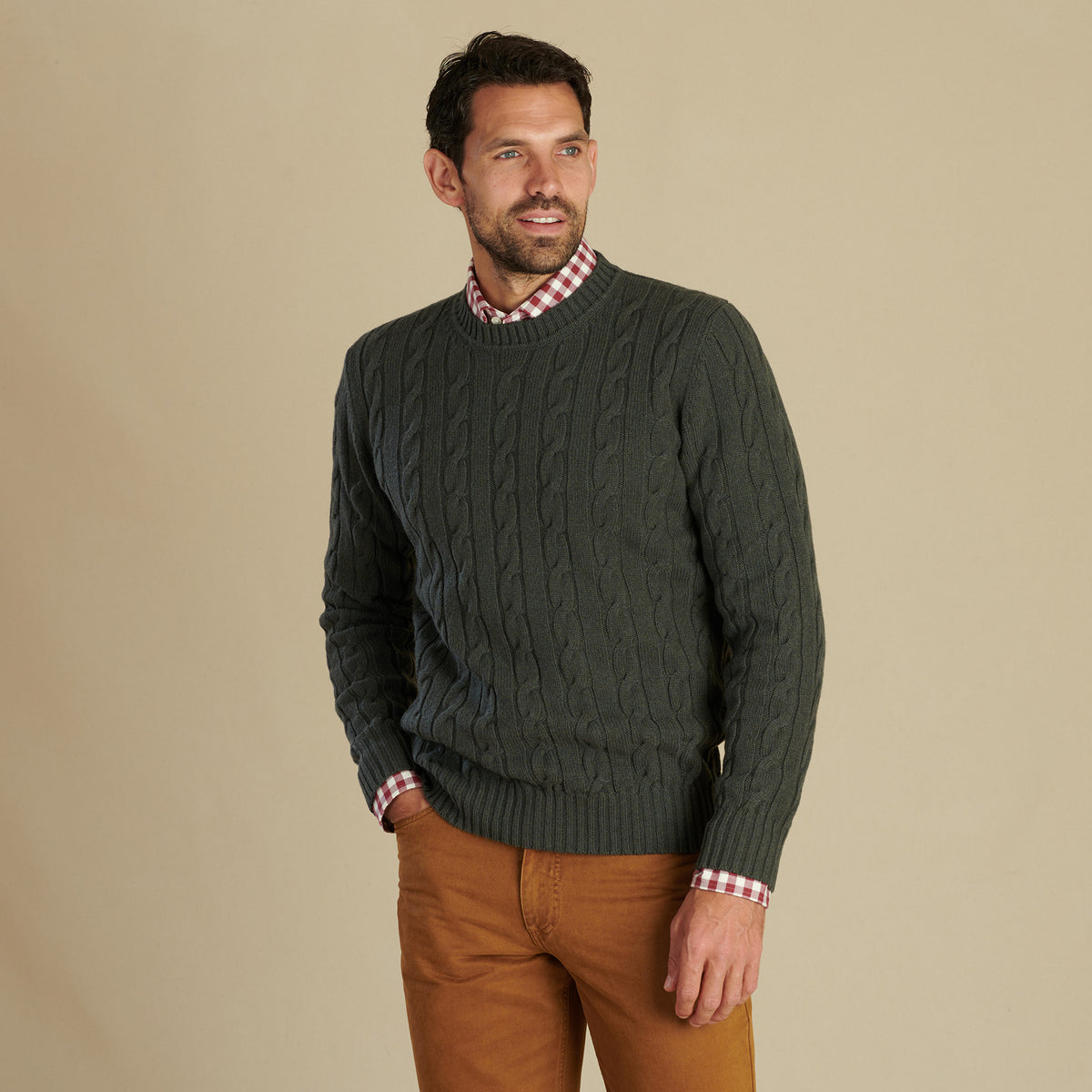 Loden Wool & Cashmere Cable Crew Neck