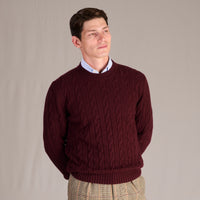 Burgundy Wool & Cashmere Cable Crew Neck