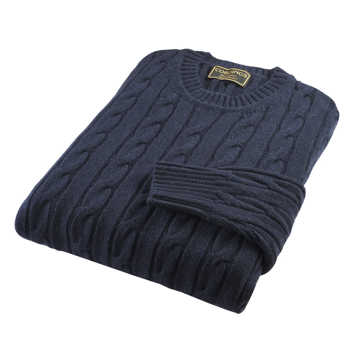 Blue Wool & Cashmere Cable Crew Neck