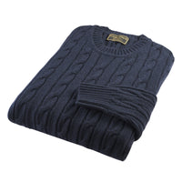 Blue Wool & Cashmere Cable Crew Neck