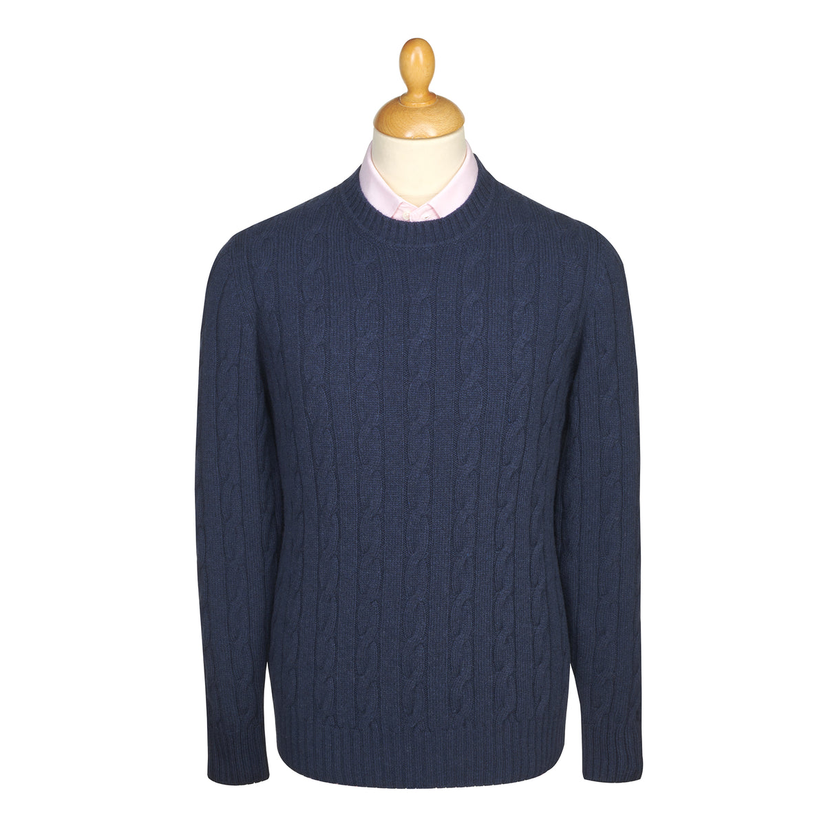 Blue Wool & Cashmere Cable Crew Neck