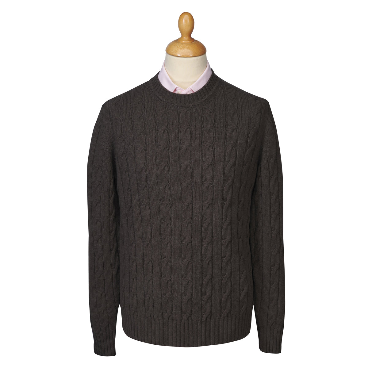 Chocolate Wool & Cashmere Cable Crew Neck