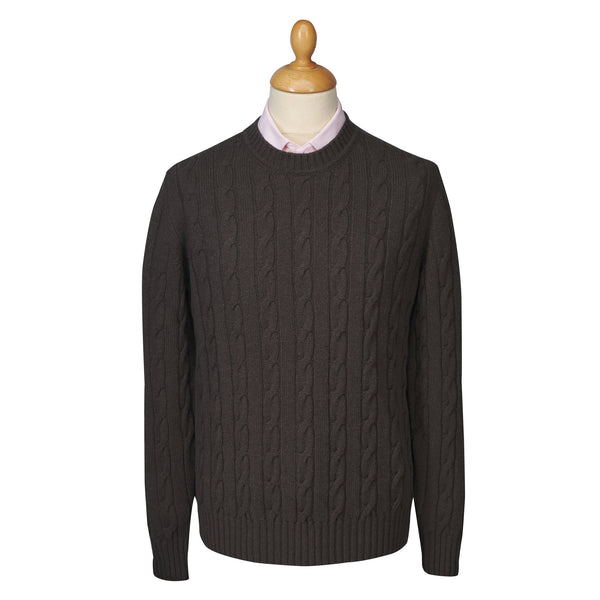 Chocolate Wool & Cashmere Cable Crew Neck