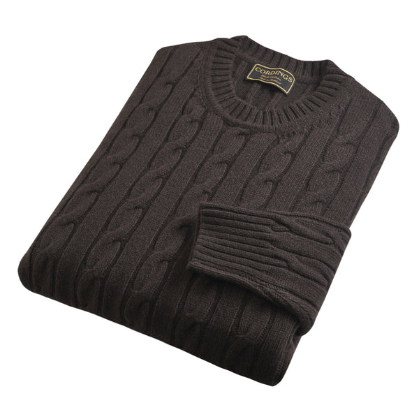 Chocolate Wool & Cashmere Cable Crew Neck