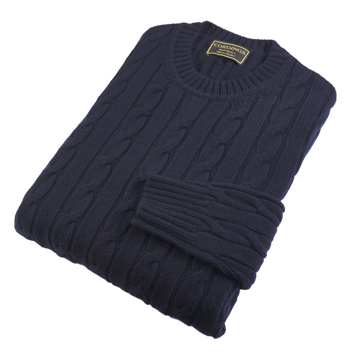 Navy Wool & Cashmere Cable Crew Neck
