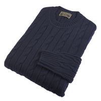 Navy Wool & Cashmere Cable Crew Neck