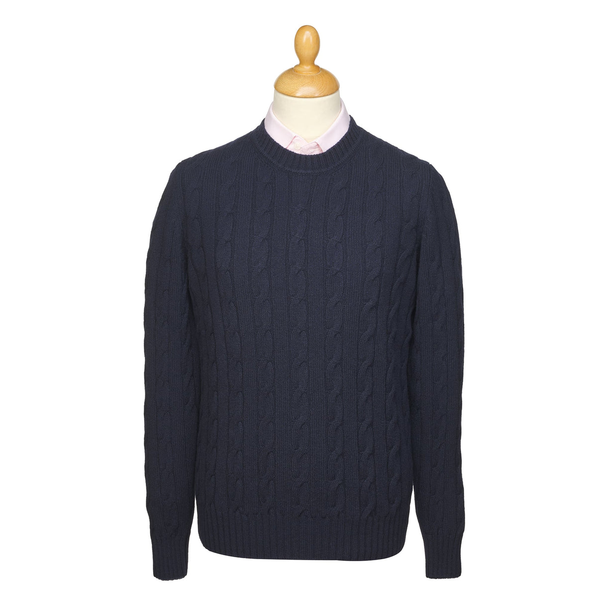 Navy Wool & Cashmere Cable Crew Neck