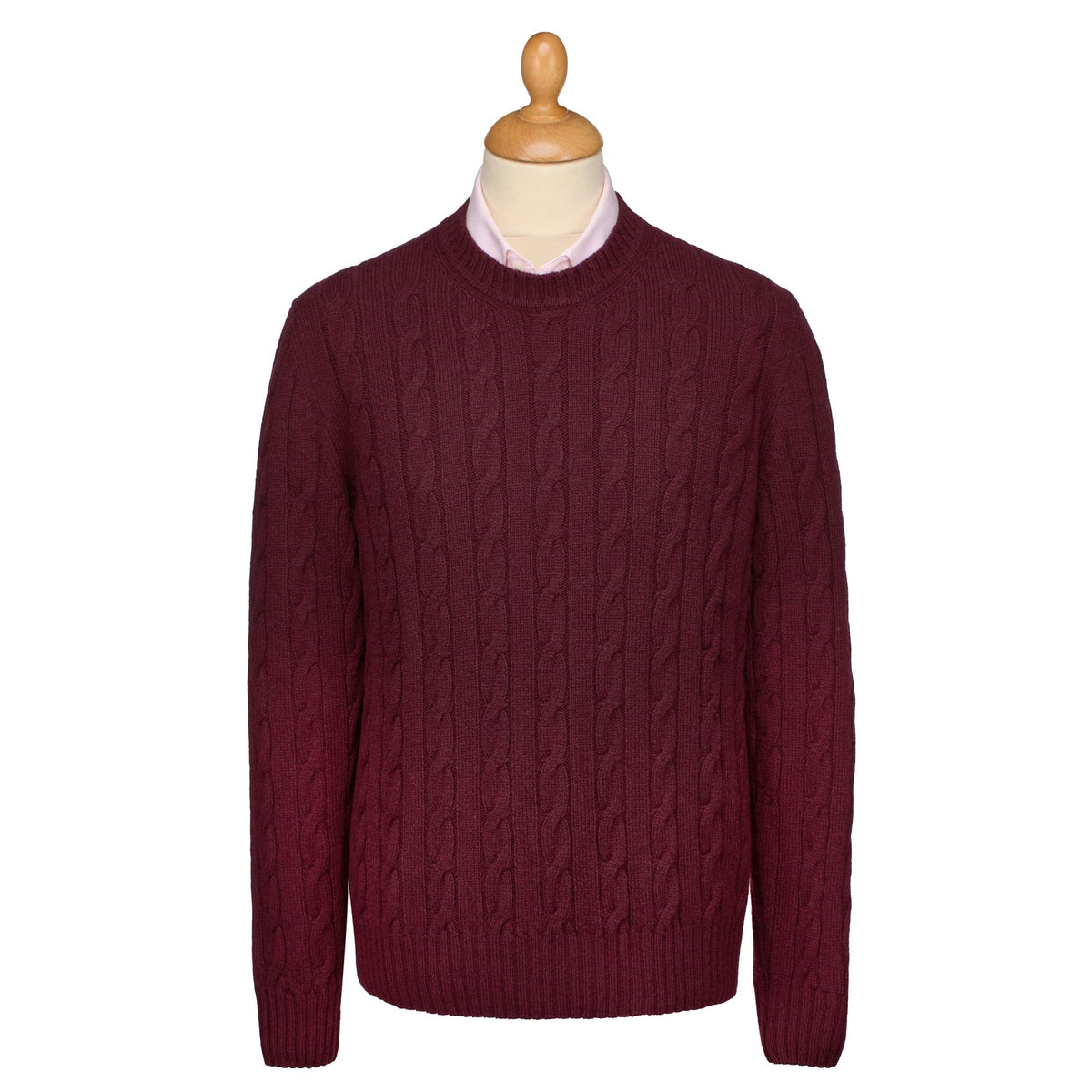 Burgundy Wool & Cashmere Cable Crew Neck