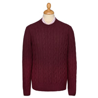 Burgundy Wool & Cashmere Cable Crew Neck
