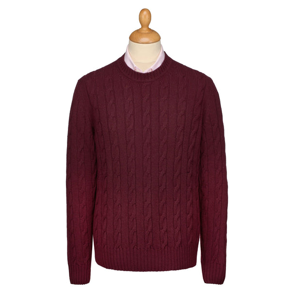 Burgundy Wool & Cashmere Cable Crew Neck