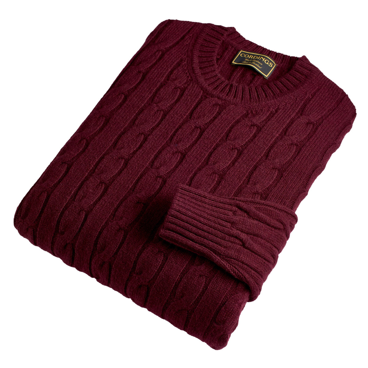Burgundy Wool & Cashmere Cable Crew Neck
