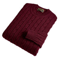 Burgundy Wool & Cashmere Cable Crew Neck