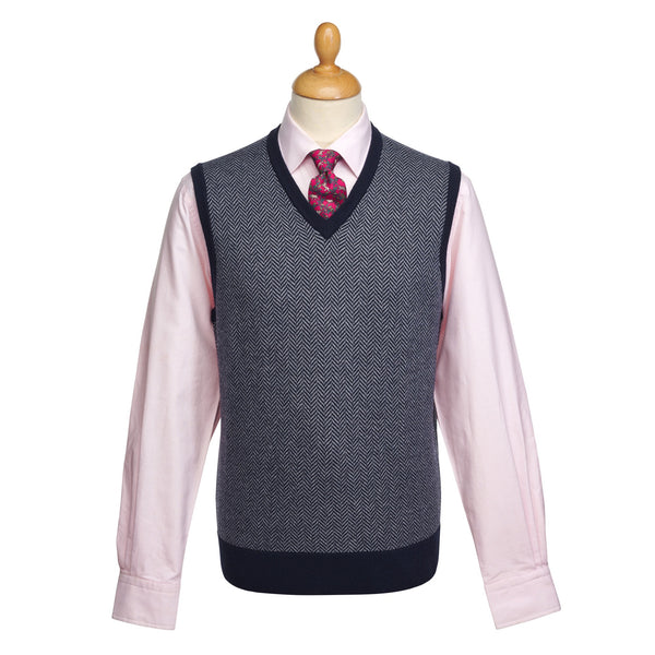 Navy Bertie Herringbone Vest