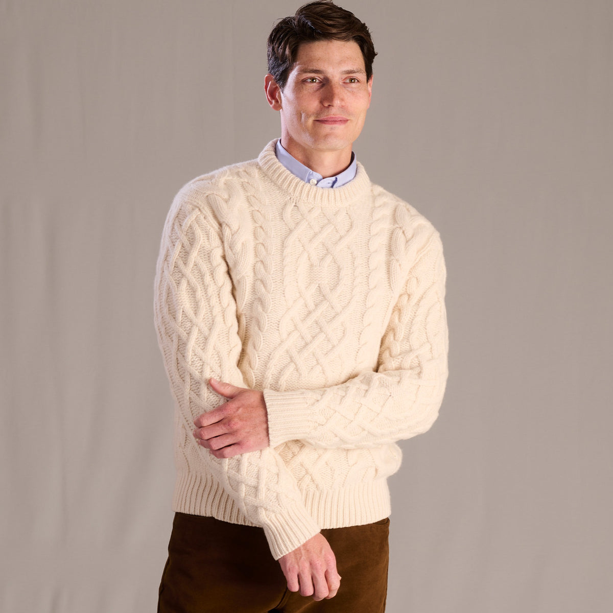 Cream Beacon Cable Crewneck