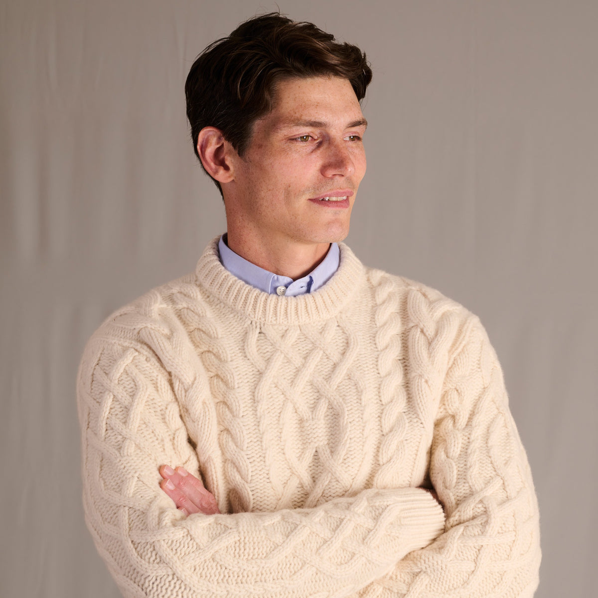 Cream Beacon Cable Crewneck