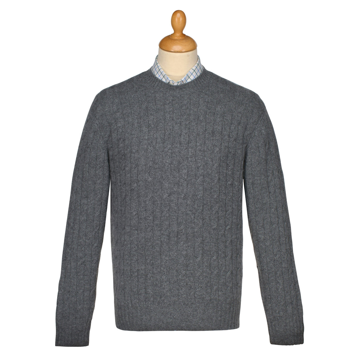 Grey Cashmere Cable Crewneck