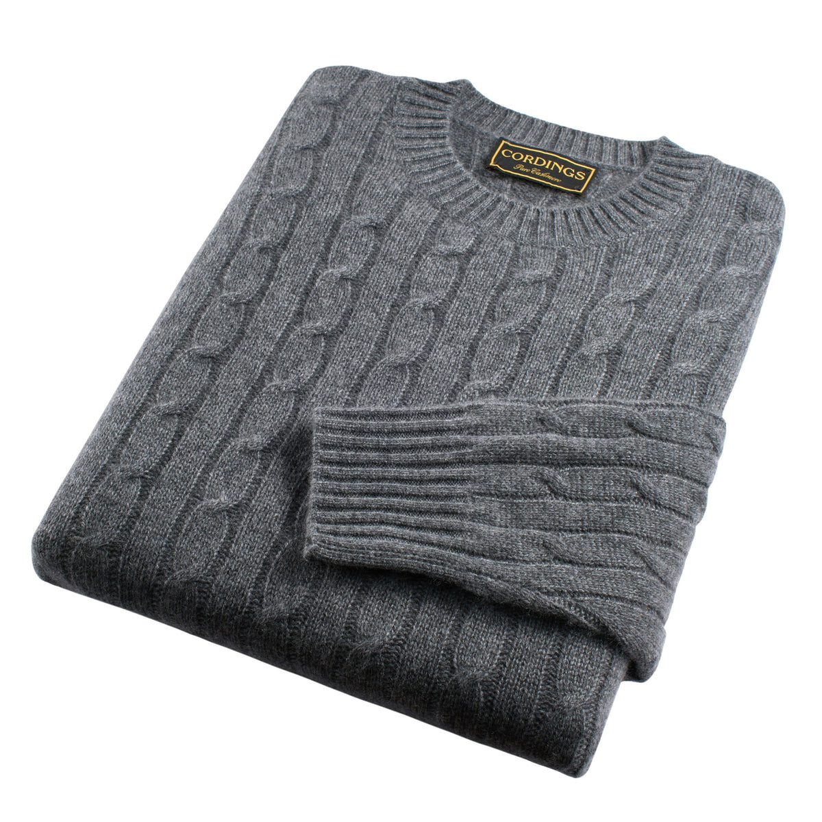 Grey Cashmere Cable Crewneck