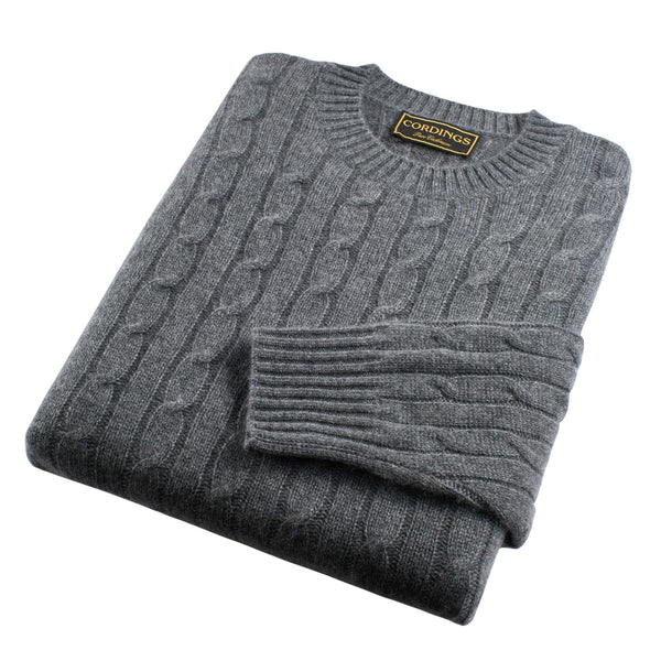 Grey Cashmere Cable Crewneck