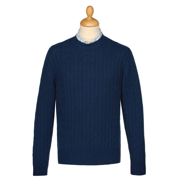 Navy Cashmere Cable Crewneck