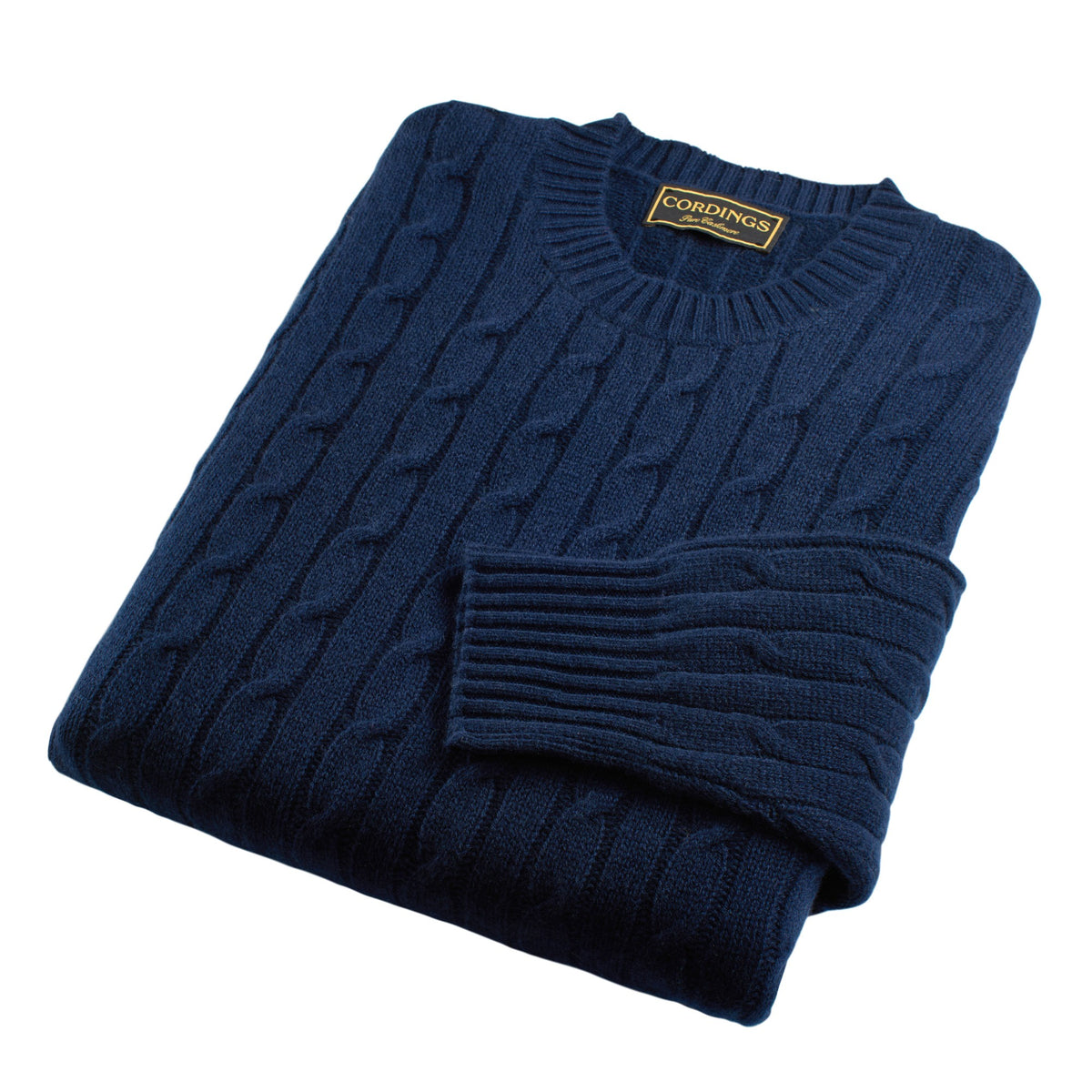 Navy Cashmere Cable Crewneck