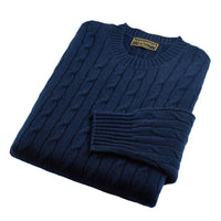 Navy Cashmere Cable Crewneck