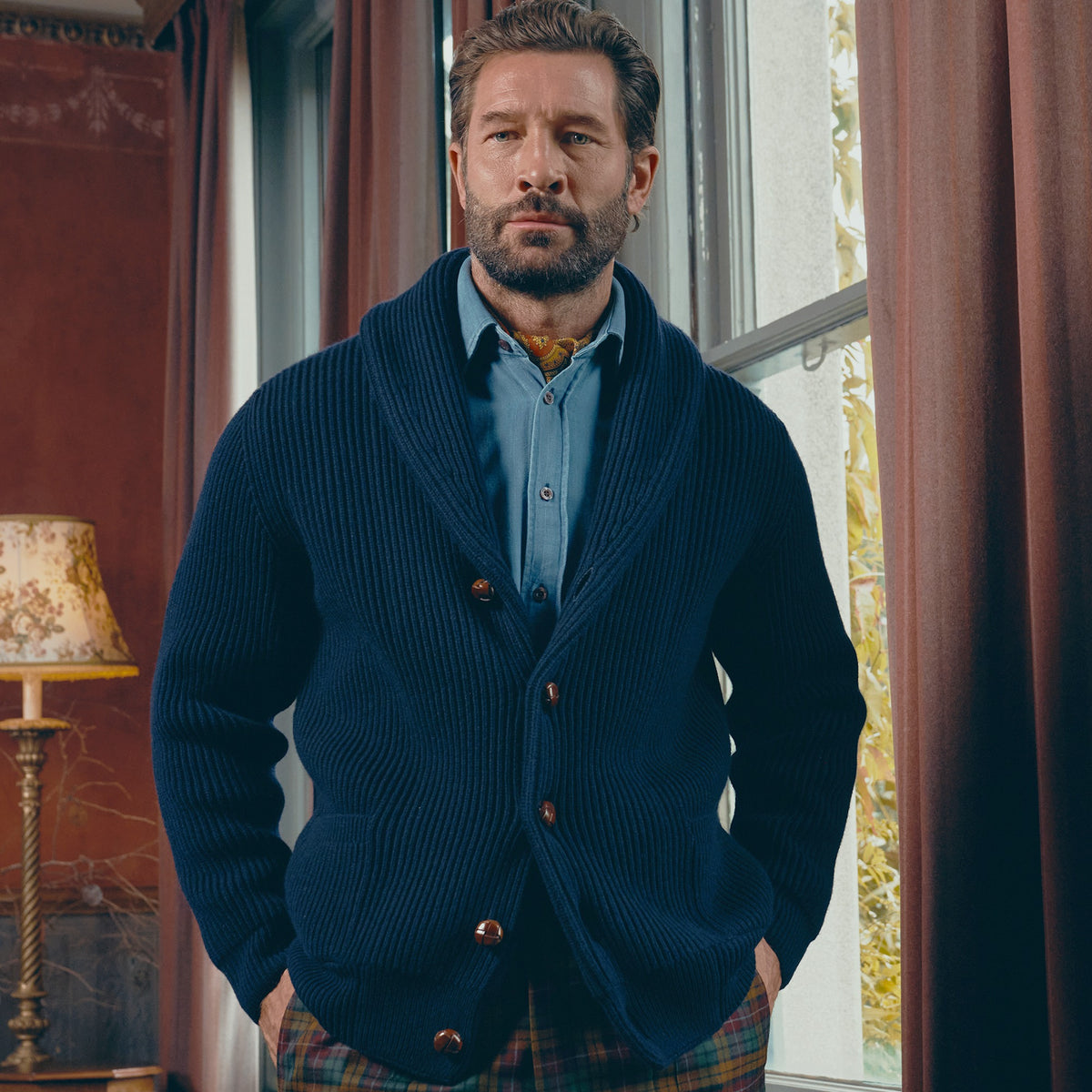 Navy George Shawl Cardigan