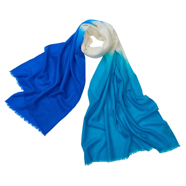 Blue Three Tone Silk & Wool Scarf
