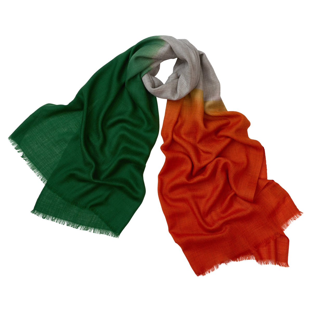 Green Orange Three Tone Silk & Wool Scarf