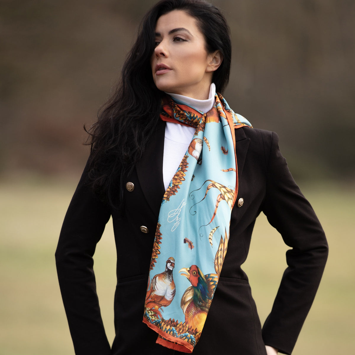 Heads or Tails Classic Duck Egg Silk Scarf