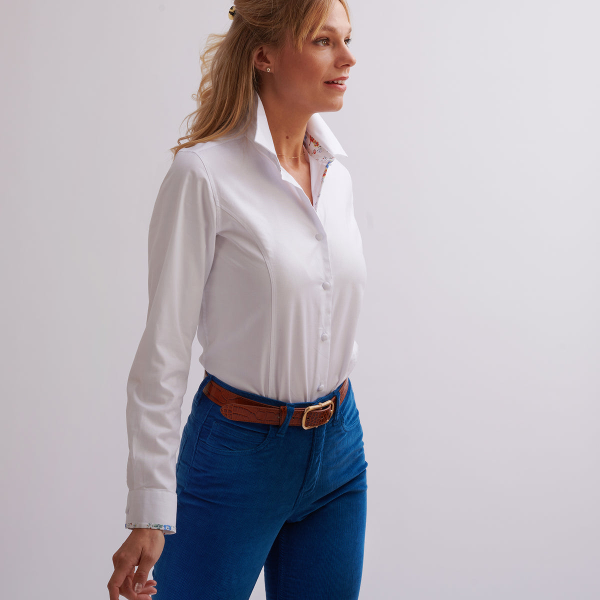 Classic White Tailored Shirt with Floral Trim