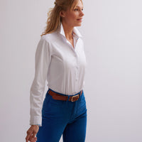 Classic White Tailored Shirt with Floral Trim
