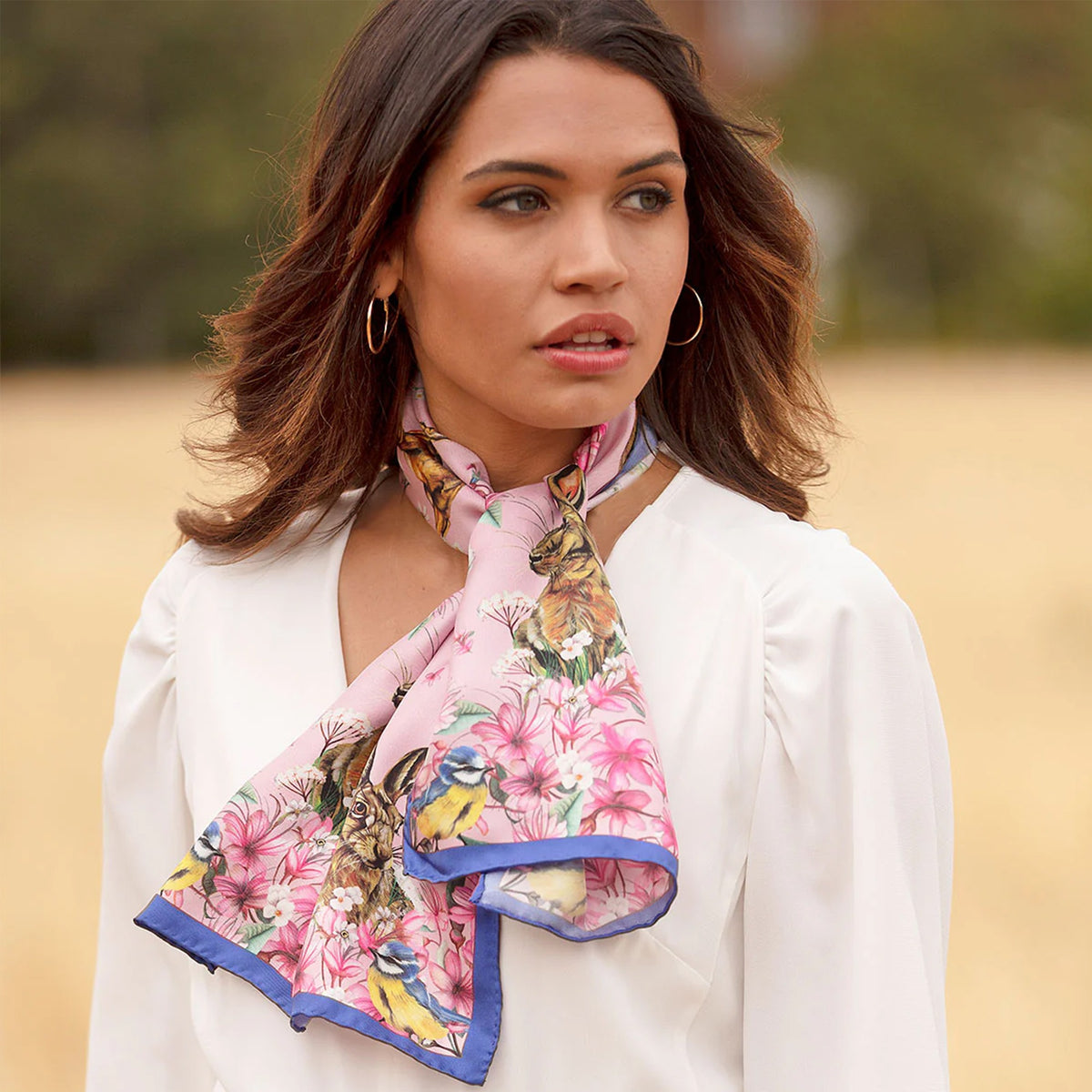 Pink Oopsie Daisy Narrow Silk Scarf