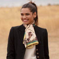 Clare Haggas Rearing To Go Oyster & Teal Narrow Silk Scarf