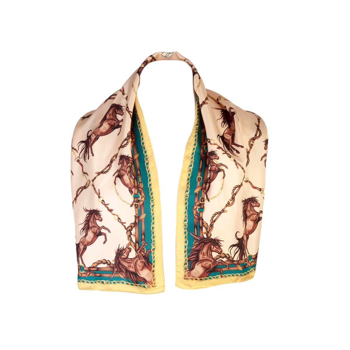 Clare Haggas Rearing To Go Oyster & Teal Narrow Silk Scarf