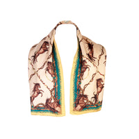 Clare Haggas Rearing To Go Oyster & Teal Narrow Silk Scarf