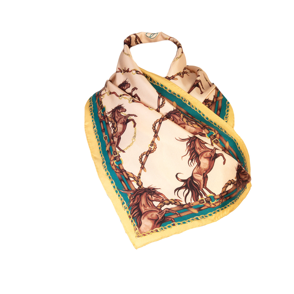 Clare Haggas Rearing To Go Oyster & Teal Narrow Silk Scarf
