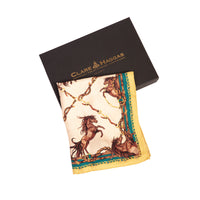 Clare Haggas Rearing To Go Oyster & Teal Narrow Silk Scarf