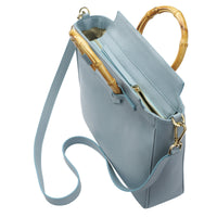Aqua Bamboo Leather Handbag
