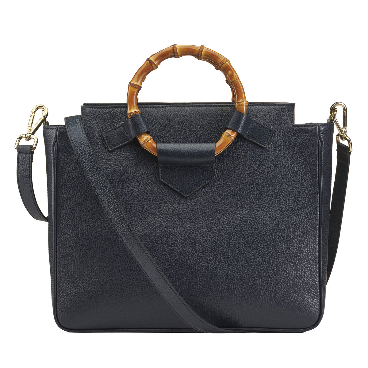 Navy Bamboo Leather Handbag