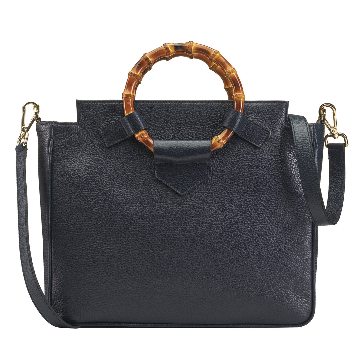 Navy Bamboo Leather Handbag