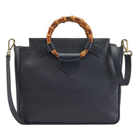 Navy Bamboo Leather Handbag