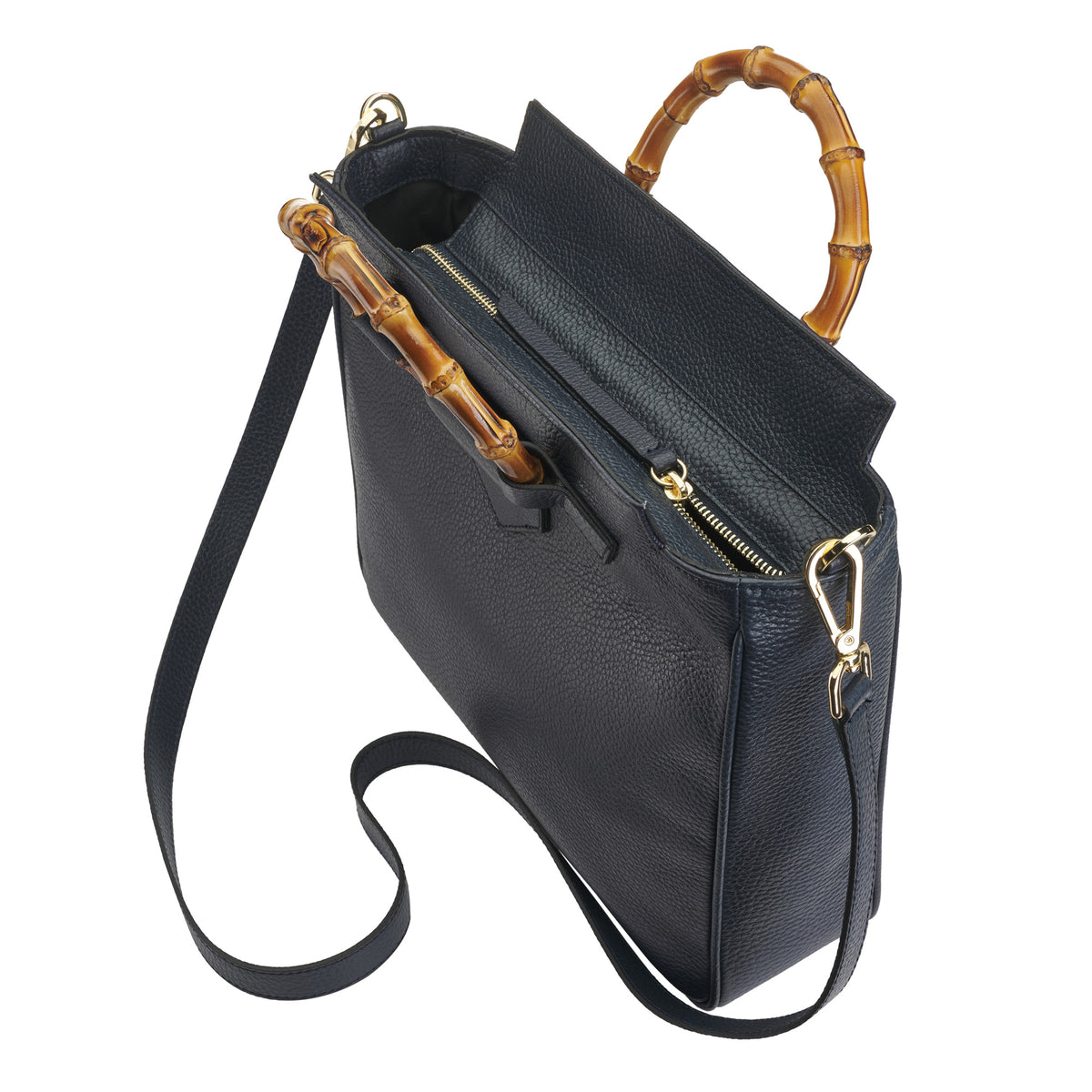 Navy Bamboo Leather Handbag