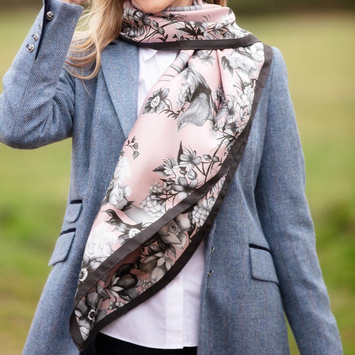 Airs & Graces Monochrome Pearl Pink Large Square Silk Scarf