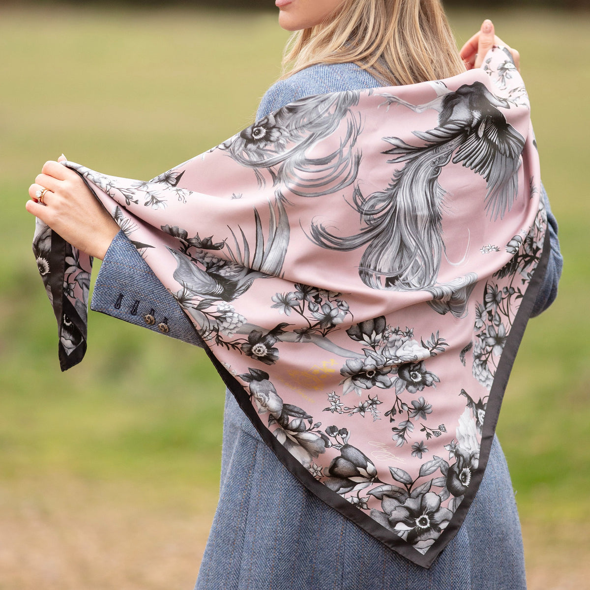 Airs & Graces Monochrome Pearl Pink Large Square Silk Scarf