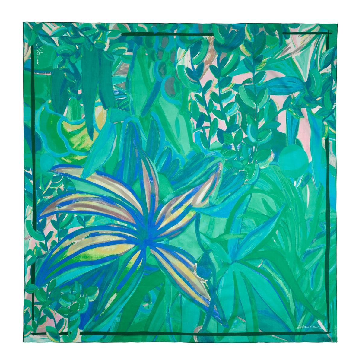 Green Tropical Square Cotton Scarf