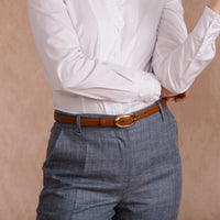 Narrow Tan Leather Oval Buckle Belt