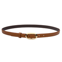 Narrow Tan Leather Oval Buckle Belt