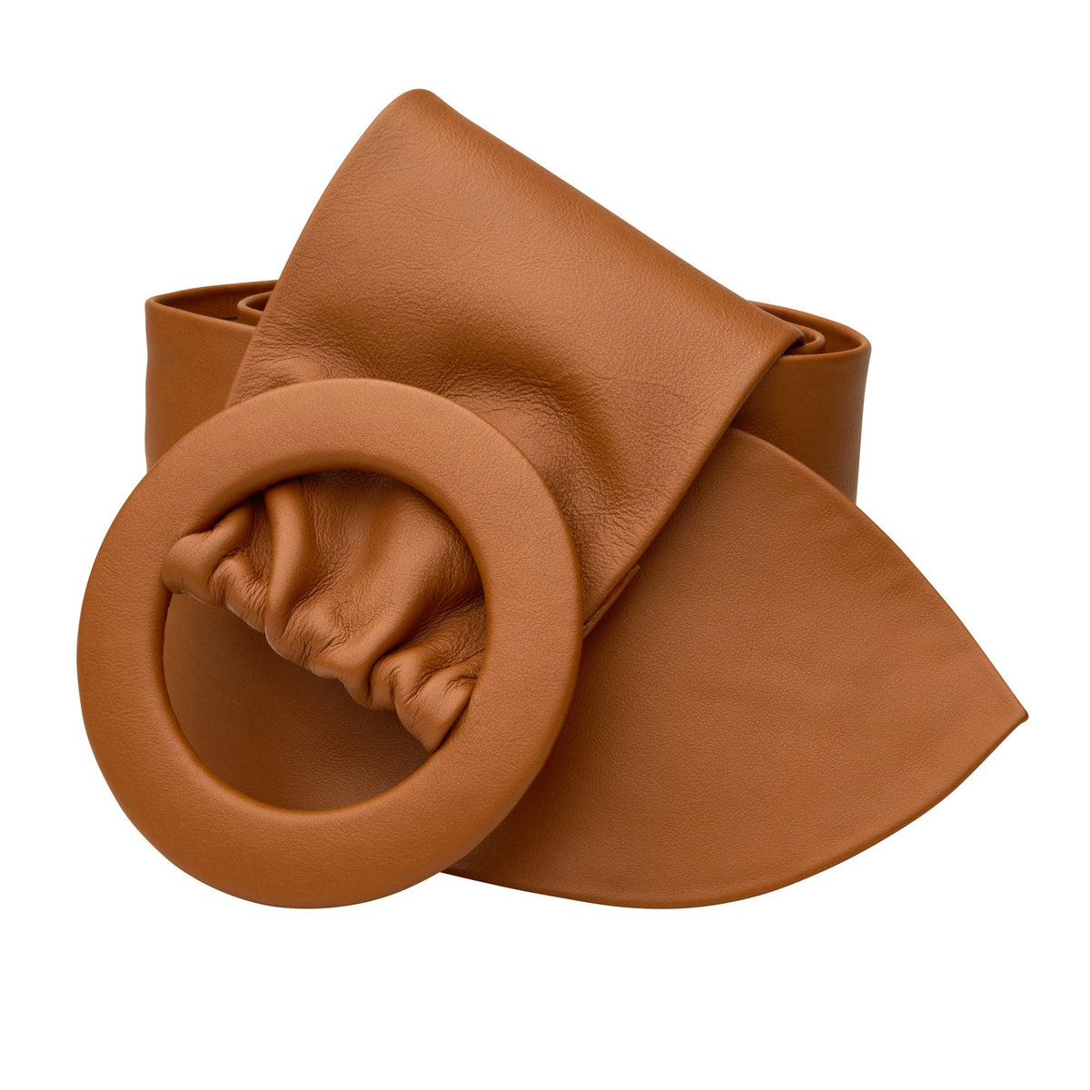 Tan High Waist Leather Curve Belt